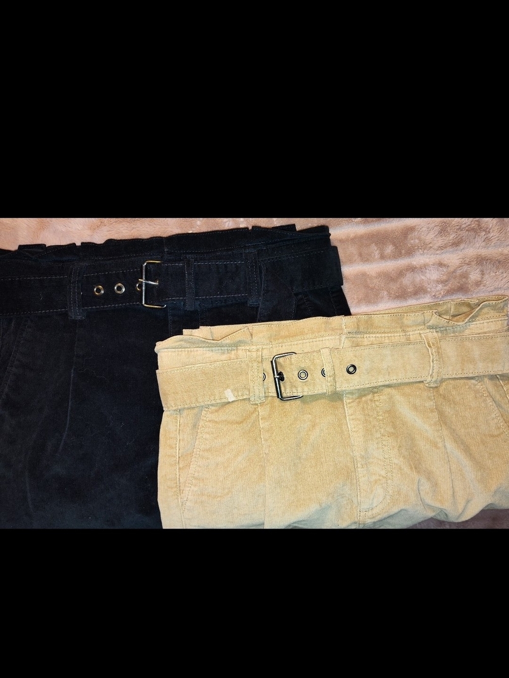 Express Corduroy Mini Skirts (2) with Built-In Belts - Black & Tan